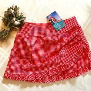 NEW Lime Ricki Red Gingham Swim Skirt XS: Modest w/attached swim bottoms
